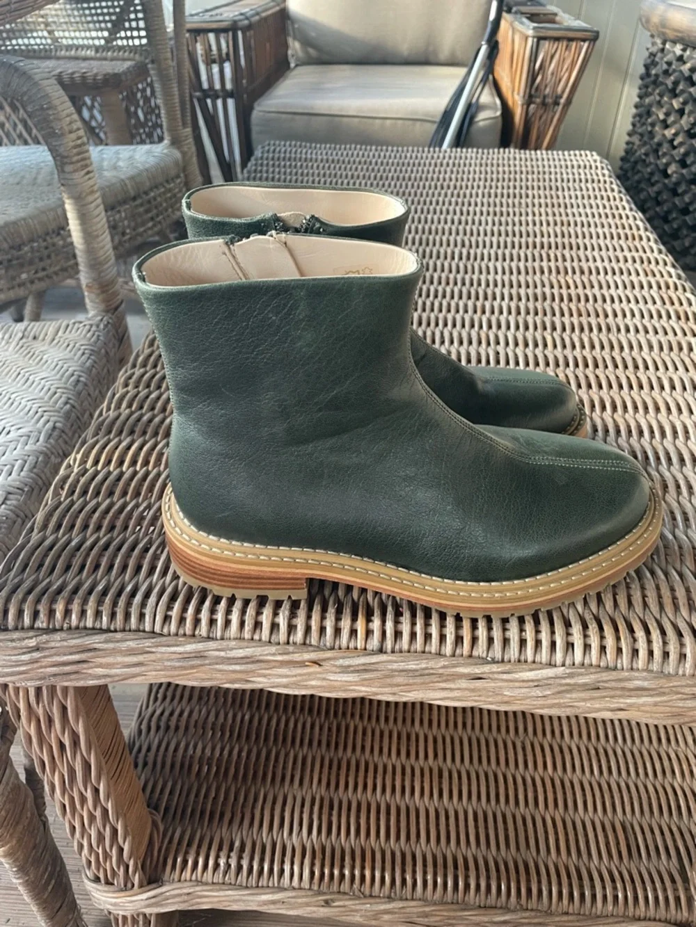 Rachel Comey Green Leather Side-Zip Boots